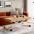 ID MARKET - Table basse 2 en 1 relevable en table à manger rectangulaire URBANA 100 cm bois et blanc - vignette