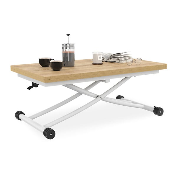 ID MARKET - Table basse 2 en 1 relevable en table à manger rectangulaire URBANA 100 cm bois et blanc - large
