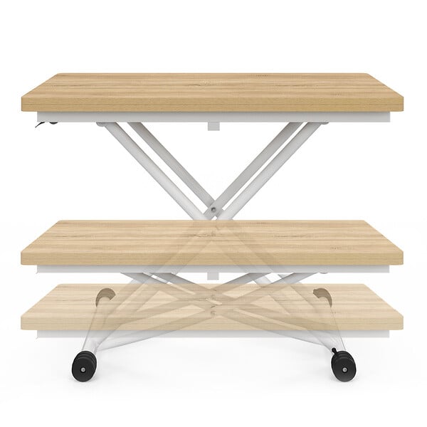 ID MARKET - Table basse 2 en 1 relevable en table à manger rectangulaire URBANA 100 cm bois et blanc - large