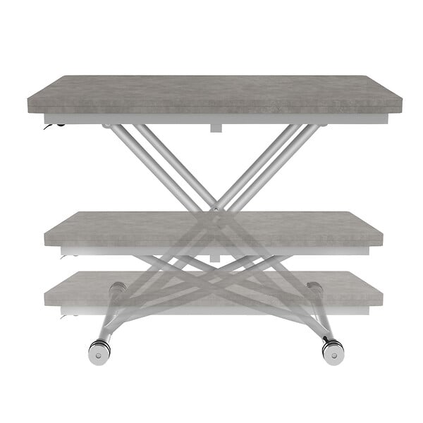 ID MARKET - Table basse 2 en 1 relevable en table à manger rectangulaire URBANA 100 cm effet béton pied gris chromé - large