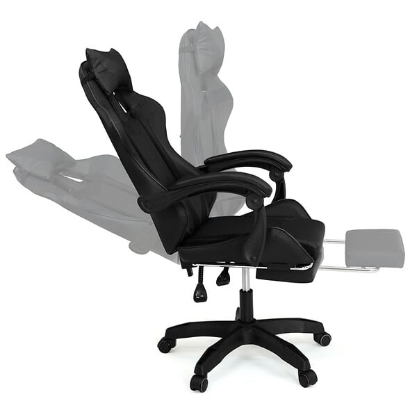 ID MARKET - Fauteuil de gaming ALEX réglable avec repose-pied, coussin de tête et coussin lombaire noir - large