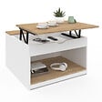 ID MARKET - Table basse plateau relevable carrée ELEA avec coffre bois blanc et façon hêtre - vignette