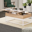 ID MARKET - Table basse plateau relevable rectangulaire DETROIT bois et métal blanc design industriel - vignette