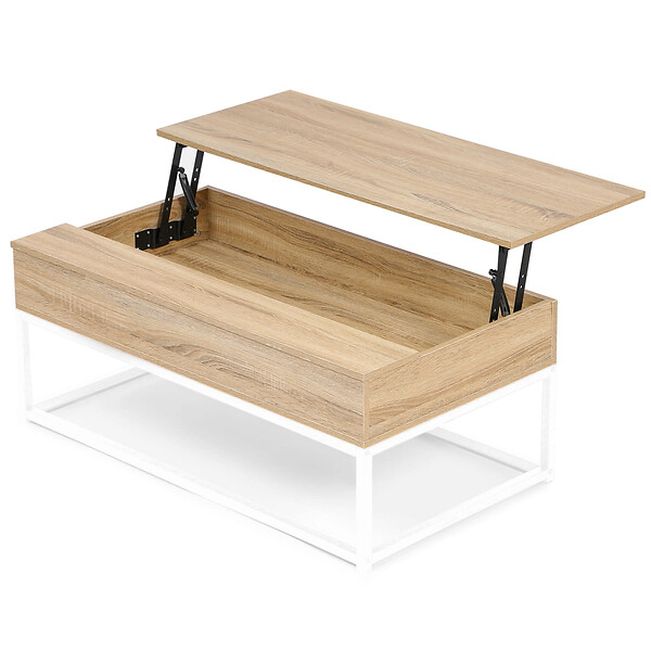 ID MARKET - Table basse plateau relevable rectangulaire DETROIT bois et métal blanc design industriel - large