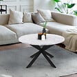 ID MARKET - Table basse ronde ALASKA 70 cm plateau effet marbre blanc et  pied araignée métal noir - vignette