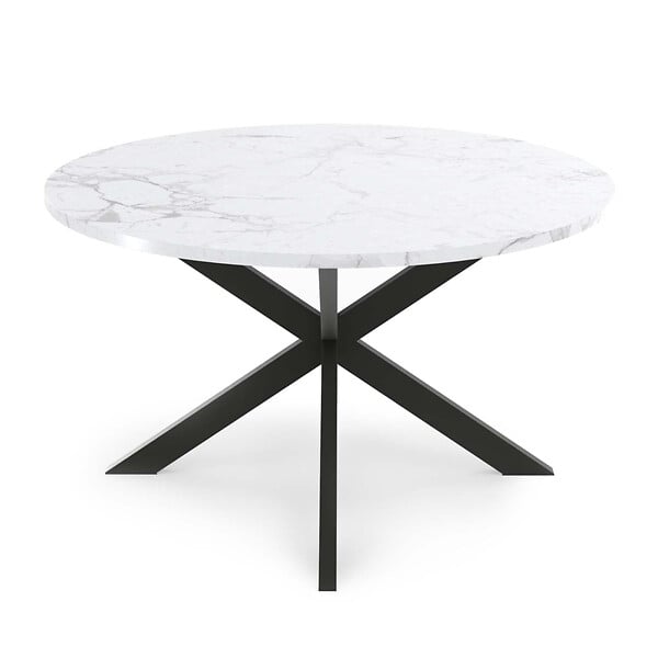 ID MARKET - Table basse ronde ALASKA 70 cm plateau effet marbre blanc et  pied araignée métal noir - large