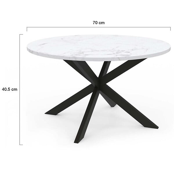 ID MARKET - Table basse ronde ALASKA 70 cm plateau effet marbre blanc et  pied araignée métal noir - large
