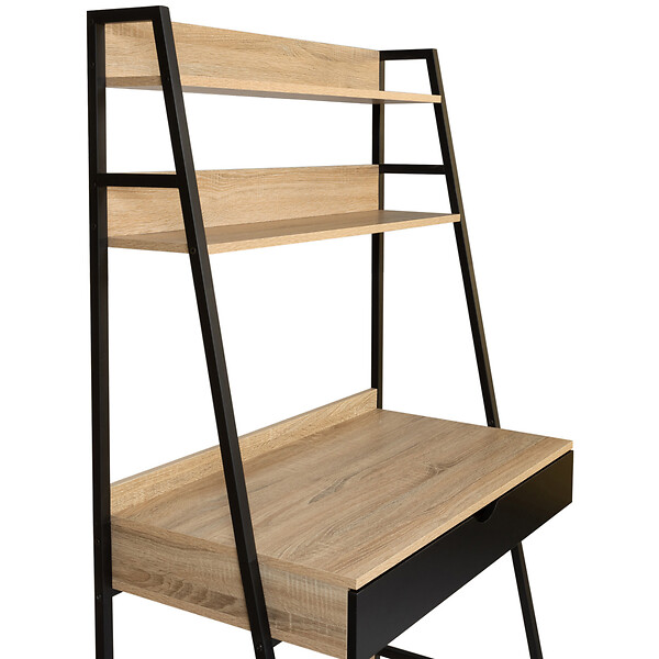 ID MARKET - Bureau étagère 1 tiroir noir BOSTON design industriel - large