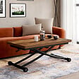 ID MARKET - Table basse 2 en 1 relevable en table à manger rectangulaire URBANA 100 cm bois foncé et noir design industriel - vignette