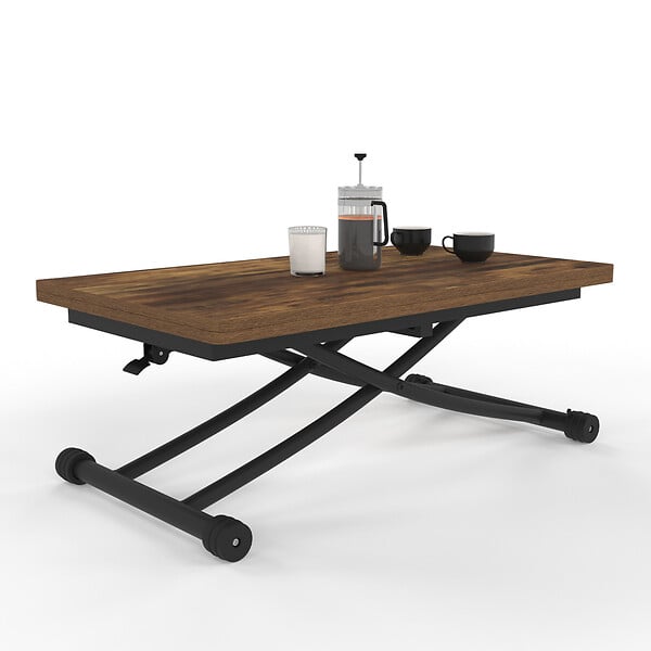 ID MARKET - Table basse 2 en 1 relevable en table à manger rectangulaire URBANA 100 cm bois foncé et noir design industriel - large