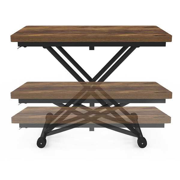 ID MARKET - Table basse 2 en 1 relevable en table à manger rectangulaire URBANA 100 cm bois foncé et noir design industriel - large