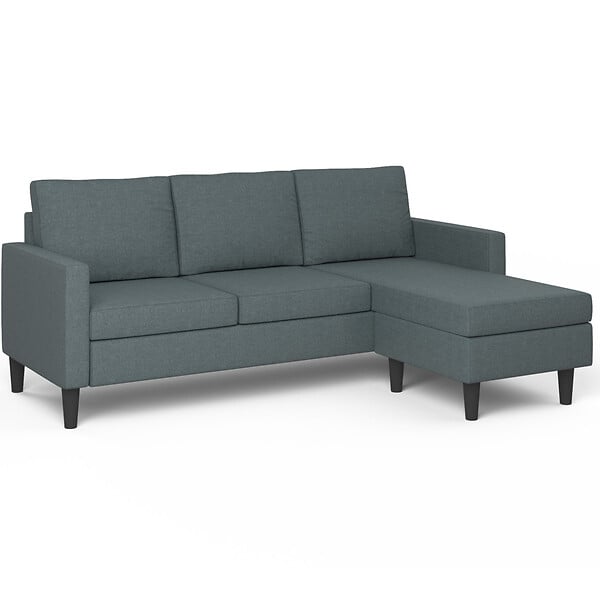 ID MARKET - Canapé d'angle réversible 3 places MARIUS 200 cm en tissu gris anthracite - large