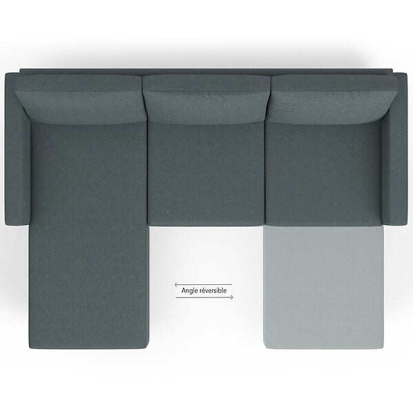 ID MARKET - Canapé d'angle réversible 3 places MARIUS 200 cm en tissu gris anthracite - large