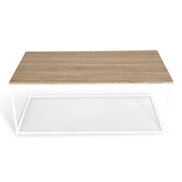 ID MARKET - Table basse rectangulaire DETROIT 113 cm design industriel bois et métal blanc - large