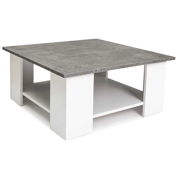 ID MARKET - Table basse carrée ELI blanche plateau effet béton - large