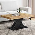 ID MARKET - Table basse ALICIA plateau bois et pied X noir - vignette