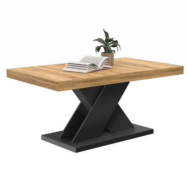 ID MARKET - Table basse ALICIA plateau bois et pied X noir - large