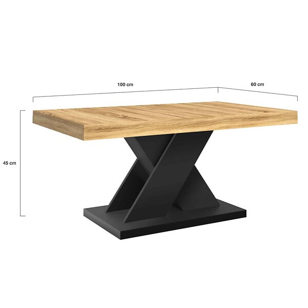 ID MARKET - Table basse ALICIA plateau bois et pied X noir - large