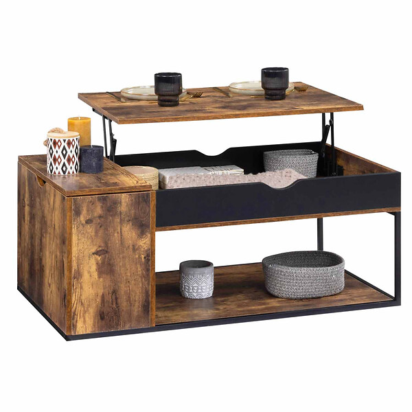 ID MARKET - Table basse plateau relevable rectangulaire CHICAGO avec coffre design industriel - large