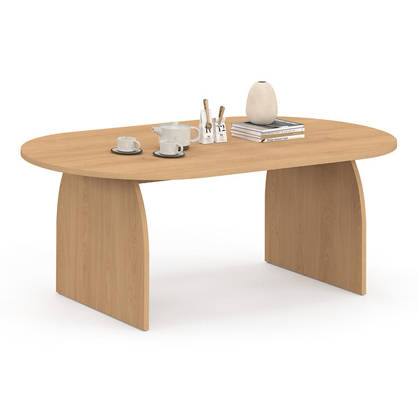 ID MARKET - Table basse japandi ovale EDITH 110 cm bois effet hêtre - large