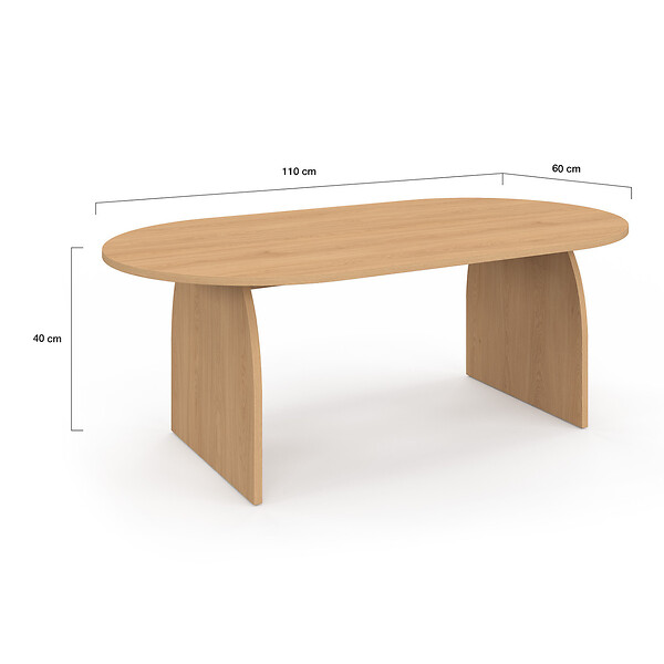 ID MARKET - Table basse japandi ovale EDITH 110 cm bois effet hêtre - large