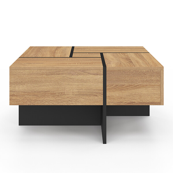 ID MARKET - Table basse carrée TALIA 70 cm avec tiroirs bois et noir - large