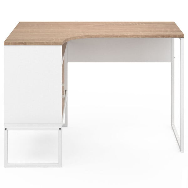 ID MARKET - Bureau d'angle ROB blanc et façon hêtre niche de rangement et porte design industriel - large