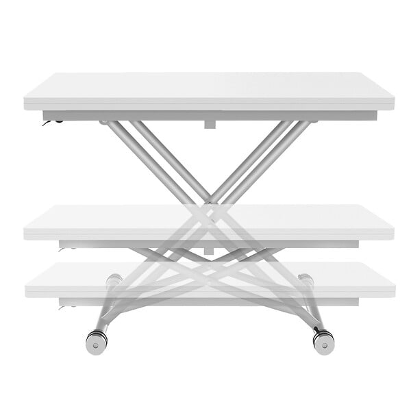 ID MARKET - Table basse 2 en 1 relevable en table à manger rectangulaire URBANA 100 cm blanc pied gris chromé - large