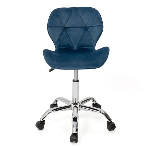 ID MARKET - Chaise de bureau ROBINE velours bleu à roulettes - large