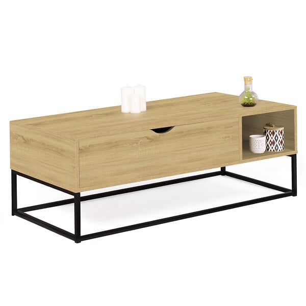 ID MARKET - Table basse plateau relevable rectangulaire DETROIT avec rangements design industriel - large