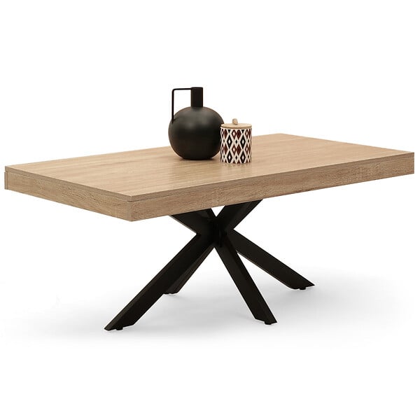 ID MARKET - Table basse rectangulaire ALIX 110 cm pied araignée bois et noir - large