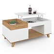 ID MARKET - Table basse rectangulaire plateau relevable et plateau amovible avec coffre LOLA bois et blanc - vignette