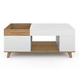 ID MARKET - Table basse rectangulaire plateau relevable et plateau amovible avec coffre LOLA bois et blanc - vignette