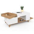 ID MARKET - Table basse rectangulaire plateau relevable et plateau amovible avec coffre LOLA bois et blanc - vignette
