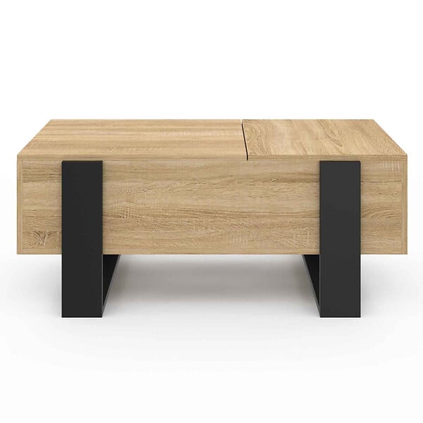 ID MARKET - Table basse 2 plateaux relevables PHOENIX bois et noir - large