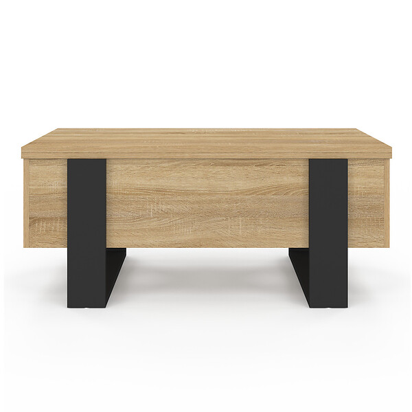 ID MARKET - Table basse plateau relevable rectangulaire convertible en table à manger PHOENIX 97,5 cm bois et noir - large