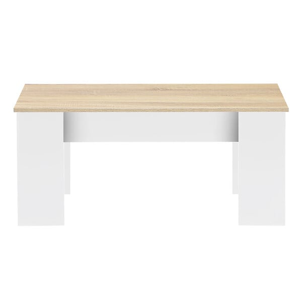ID MARKET - Table basse plateau relevable rectangulaire TARA bois blanc et imitation hêtre - large