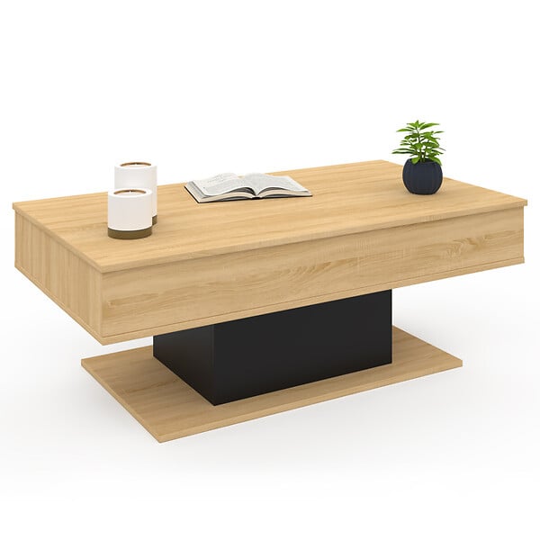 ID MARKET - Table basse plateau relevable rectangulaire EDEN bois et noir - large