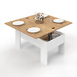 ID MARKET - Table basse rectangulaire plateau relevable convertible en table à manger TARA bois blanc et imitation hêtre - vignette