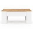 ID MARKET - Table basse rectangulaire plateau relevable convertible en table à manger TARA bois blanc et imitation hêtre - vignette