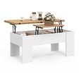 ID MARKET - Table basse rectangulaire plateau relevable convertible en table à manger TARA bois blanc et imitation hêtre - vignette
