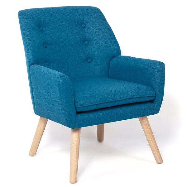 ID MARKET - Fauteuil scandinave NAT en tissu bleu canard - large