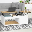 ID MARKET - Table basse 2 plateaux relevables ELEA avec coffre bois blanc et façon hêtre - vignette