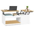 ID MARKET - Table basse 2 plateaux relevables ELEA avec coffre bois blanc et façon hêtre - vignette