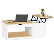 ID MARKET - Table basse 2 plateaux relevables ELEA avec coffre bois blanc et façon hêtre - vignette