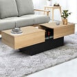 ID MARKET - Table basse coulissante rectangulaire MARTA bois noir et imitation hêtre - vignette