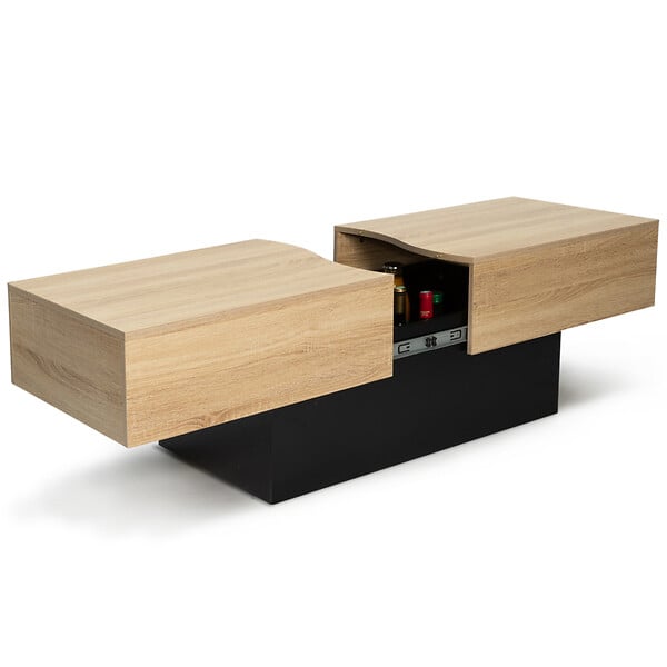 ID MARKET - Table basse coulissante rectangulaire MARTA bois noir et imitation hêtre - large