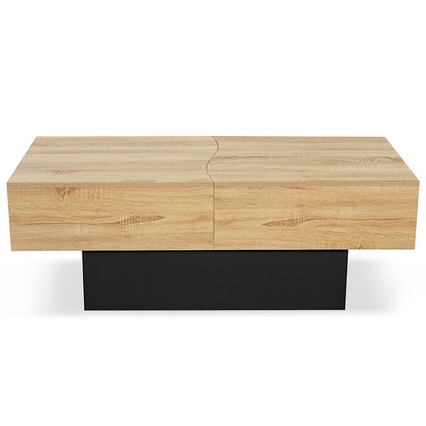 ID MARKET - Table basse coulissante rectangulaire MARTA bois noir et imitation hêtre - large