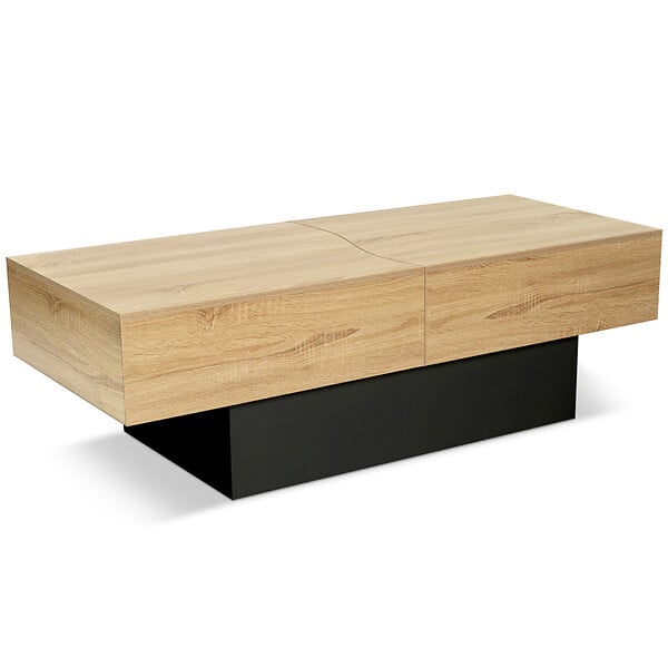 ID MARKET - Table basse coulissante rectangulaire MARTA bois noir et imitation hêtre - large