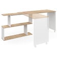 ID MARKET - Bureau d'angle rotatif 180° JOY étagère forme S bois façon hêtre et blanc - vignette